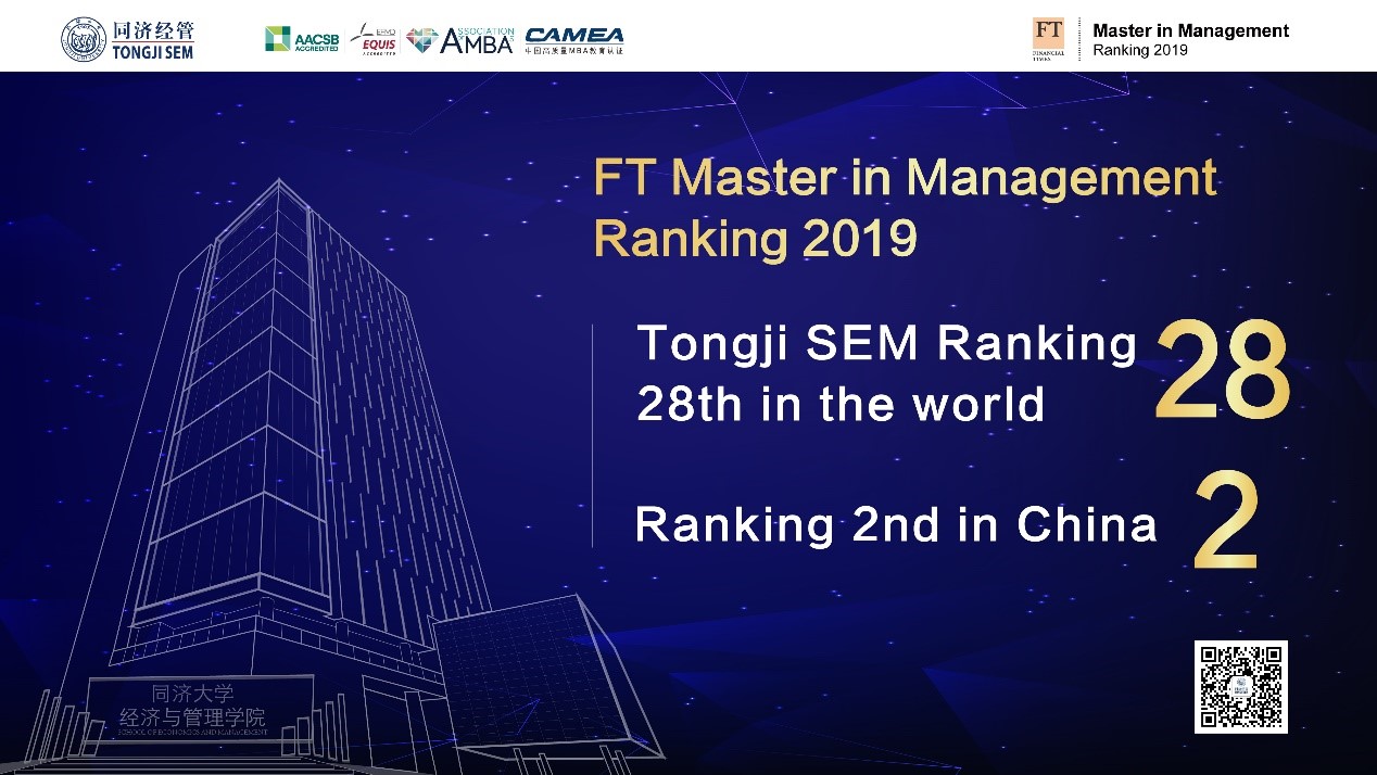 Tongji SEM climbs 7 places to 28th in FT Masters in Management Ranking