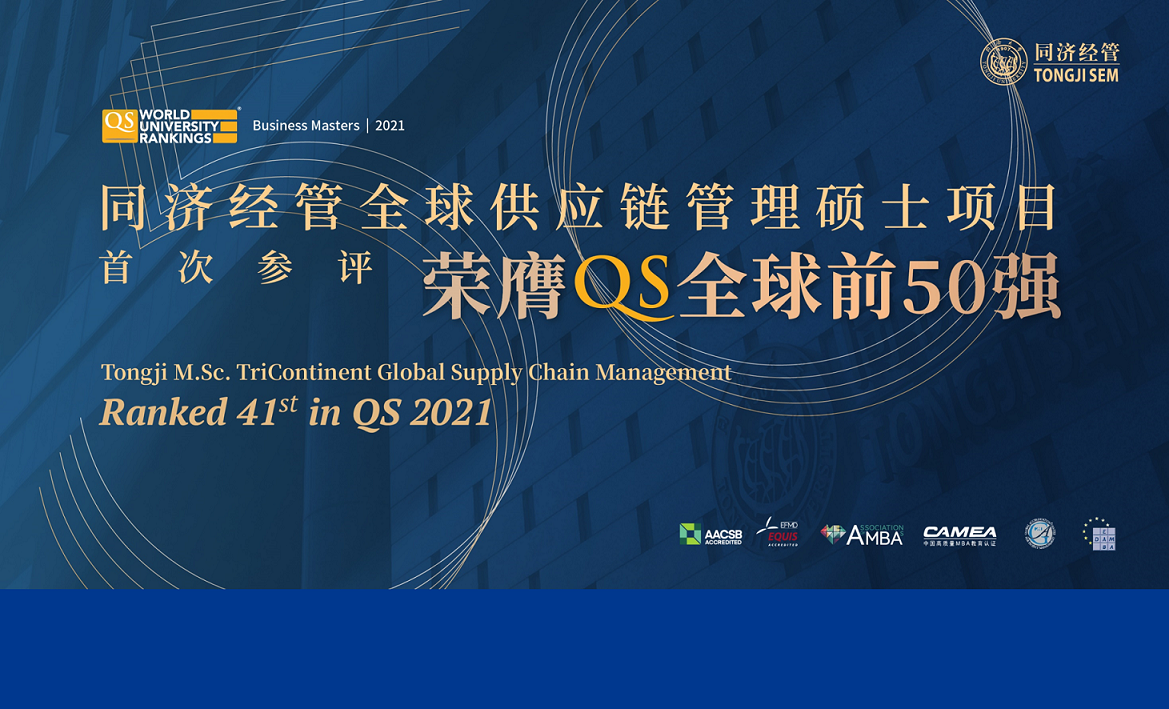Tongji M.Sc. TriContinent Global Supply Chain Management  Won the Top 50 of QS Ranking