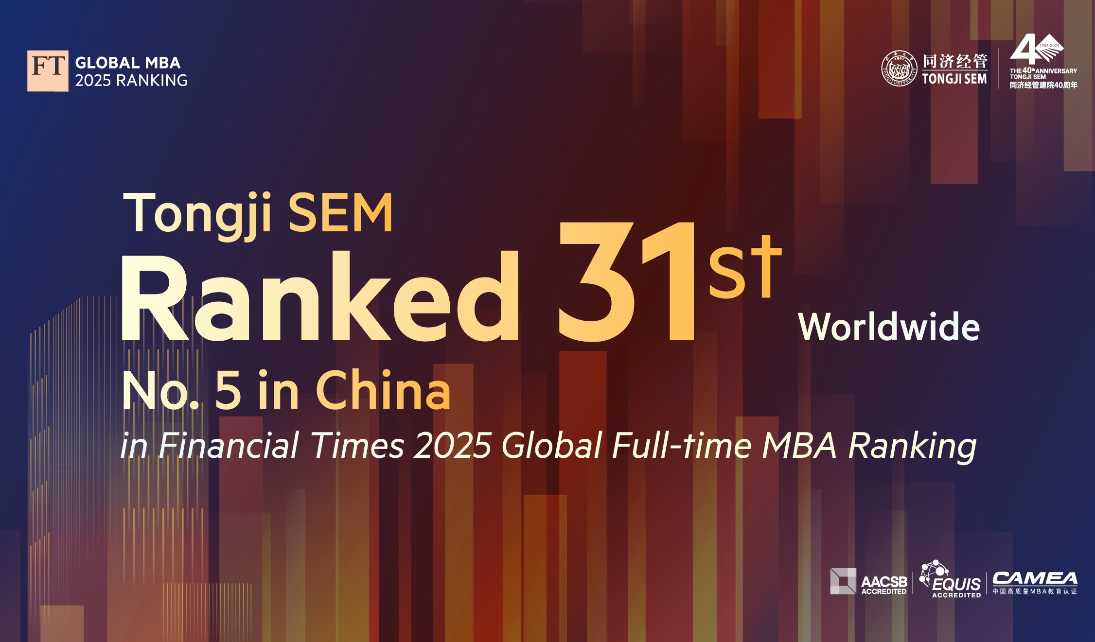 Tongji MBA Ranked 31st in FT 2025 Global Full-time MBA Ranking