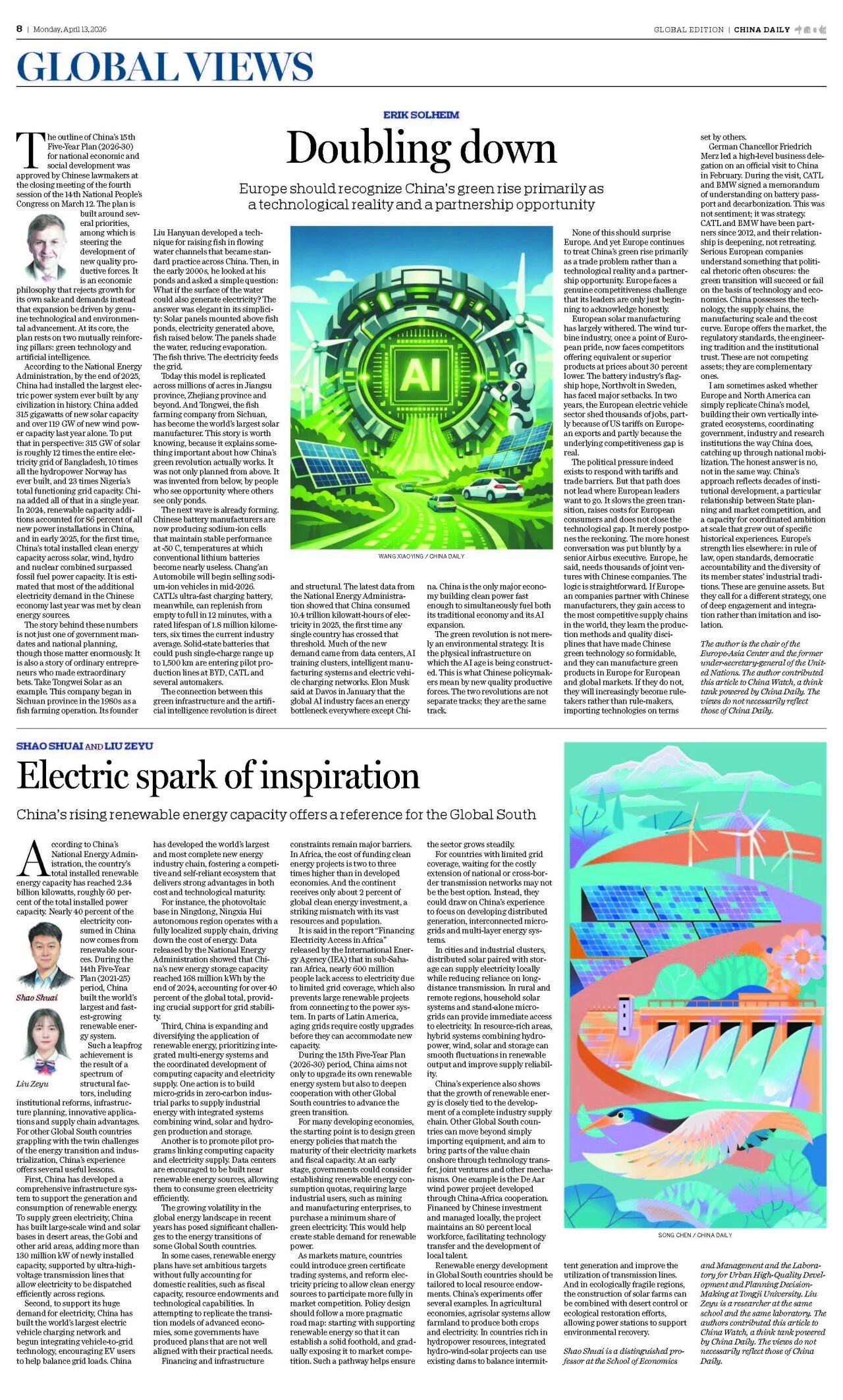 China’s Renewable Energy Success Offers Lessons for the Global South: Professors Shuai SHAO and Zeyu LIU Published in China Daily